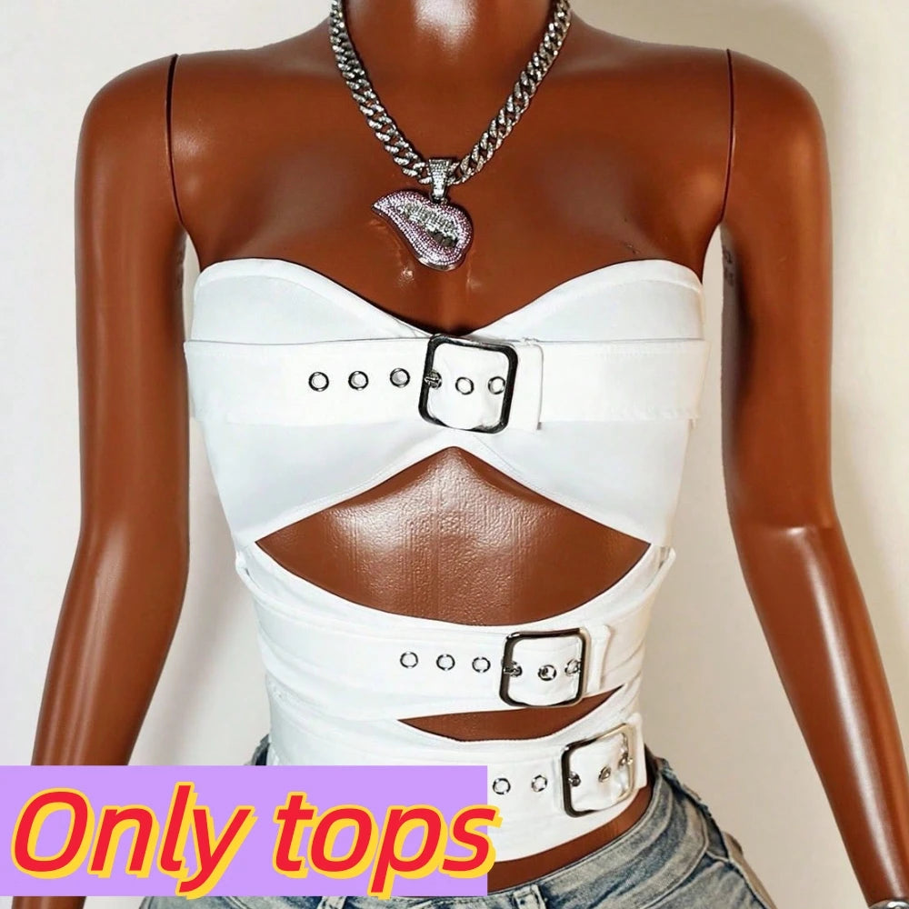Retro American Denim Shorts Two Piece Sets Hollow Crop Top And Shorts