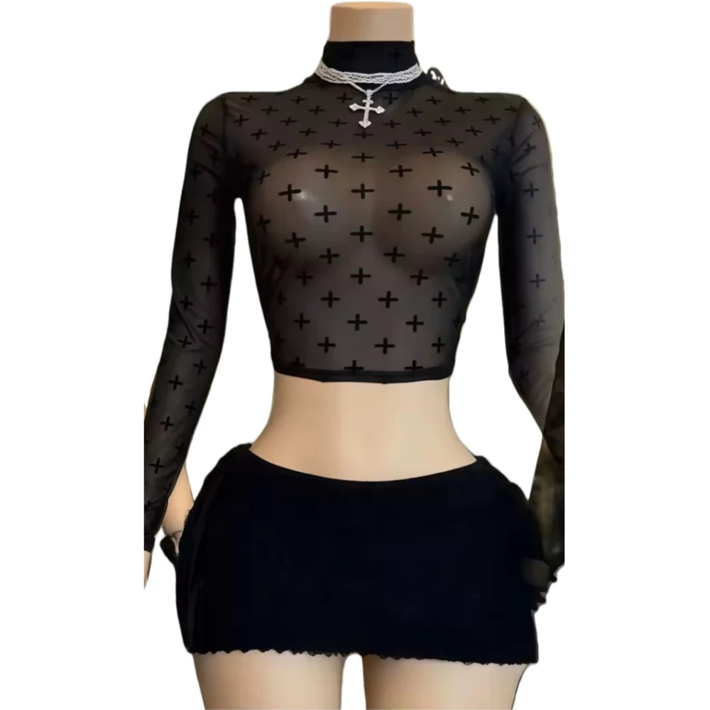 Two Piece Outfits Woman Solid Color Sleeveless Backless Bodysuit + Bodycon Skirt