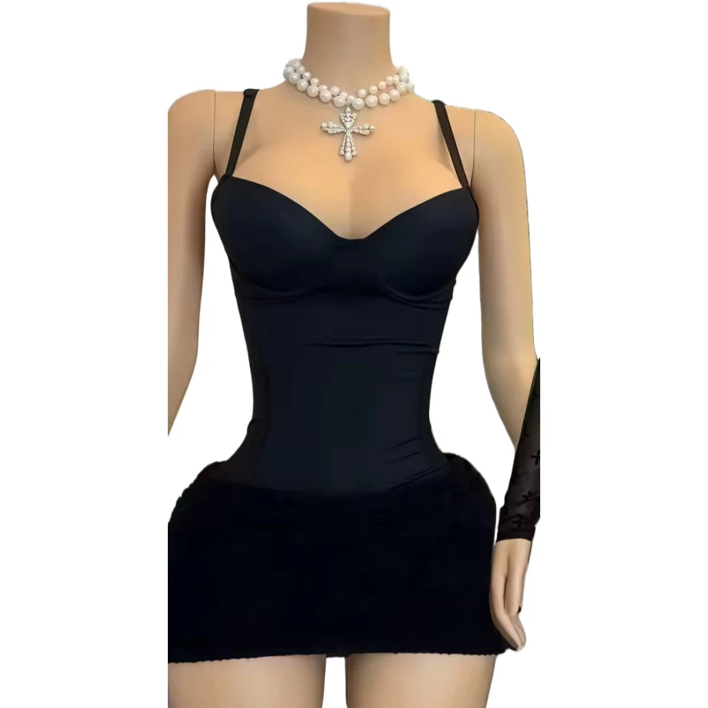 Two Piece Outfits Woman Solid Color Sleeveless Backless Bodysuit + Bodycon Skirt