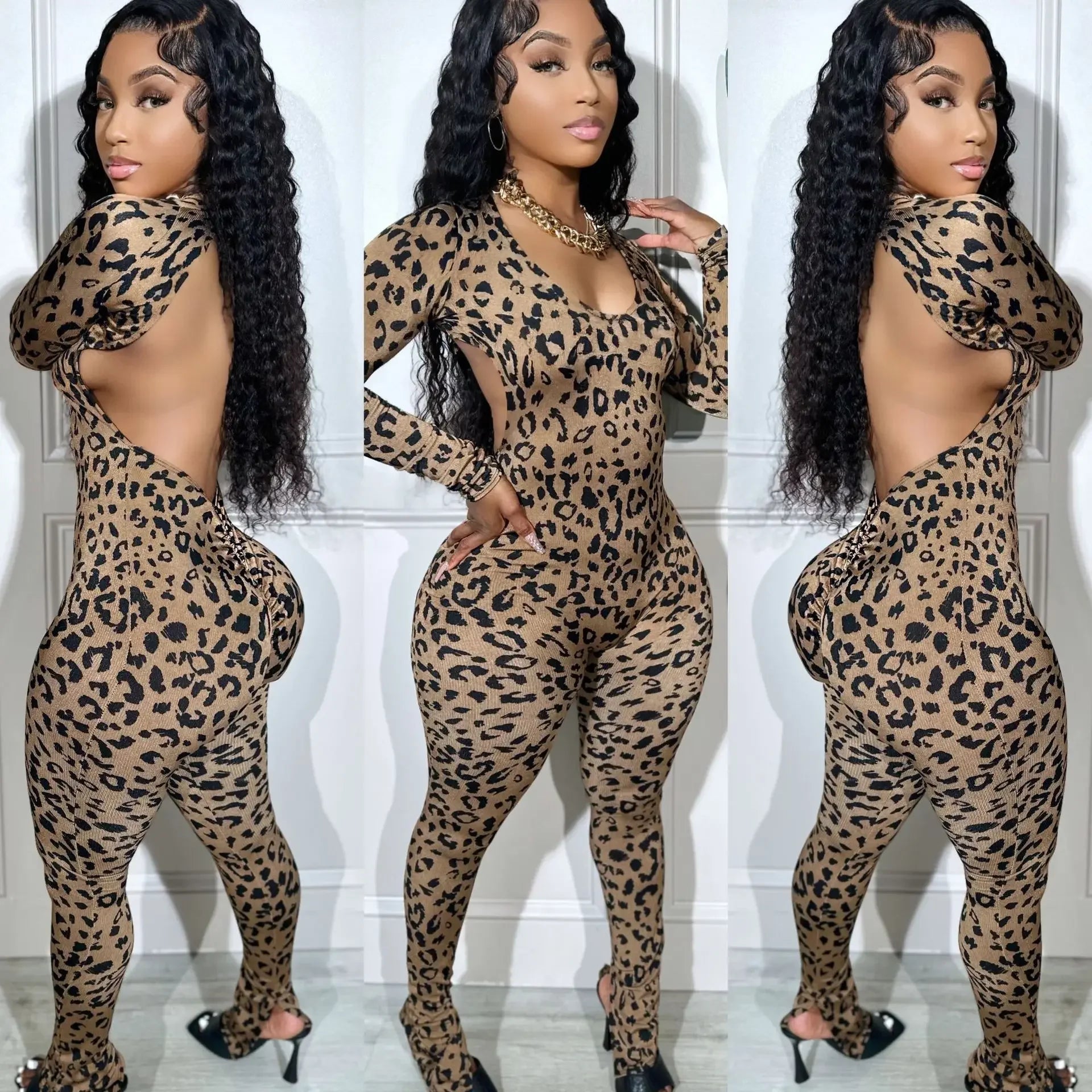 Backless Leopard Jumpsuit
