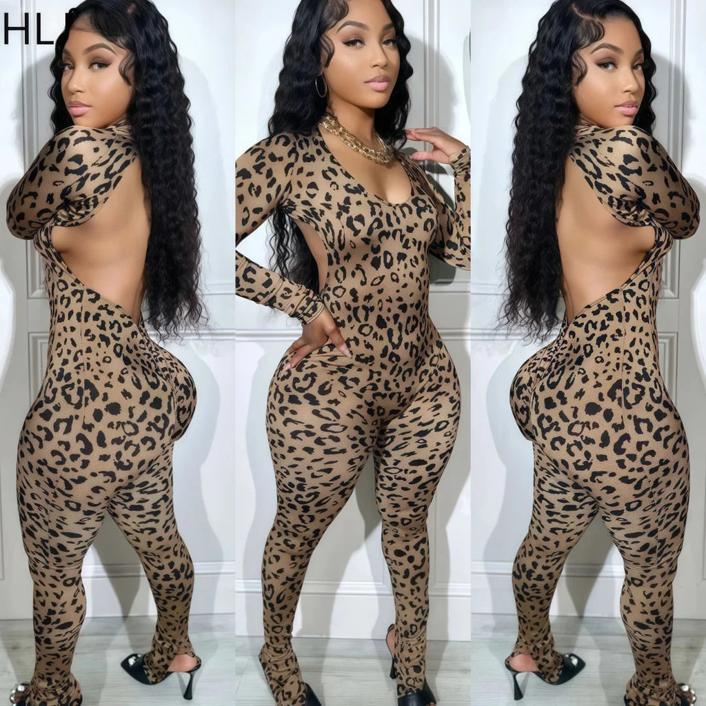 Backless Leopard Jumpsuit
