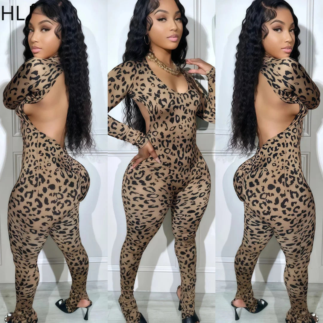 Backless Leopard Jumpsuit
