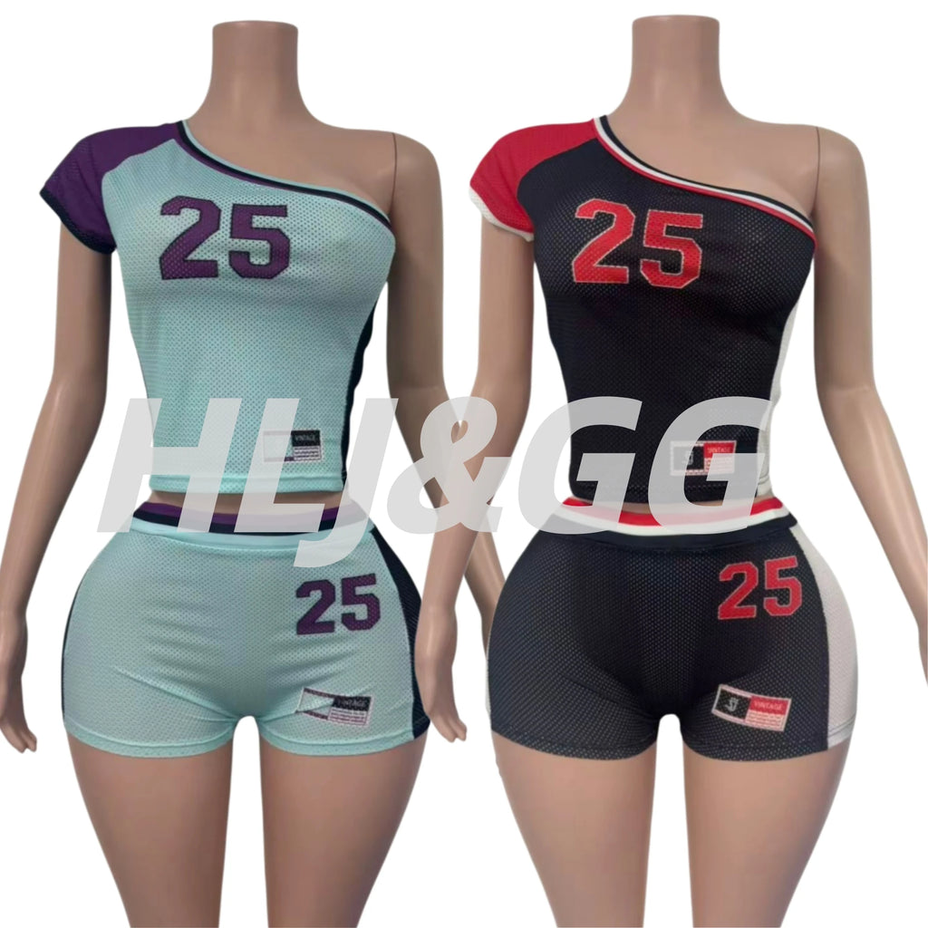 One Shoulder Sporty Two Piece Sets