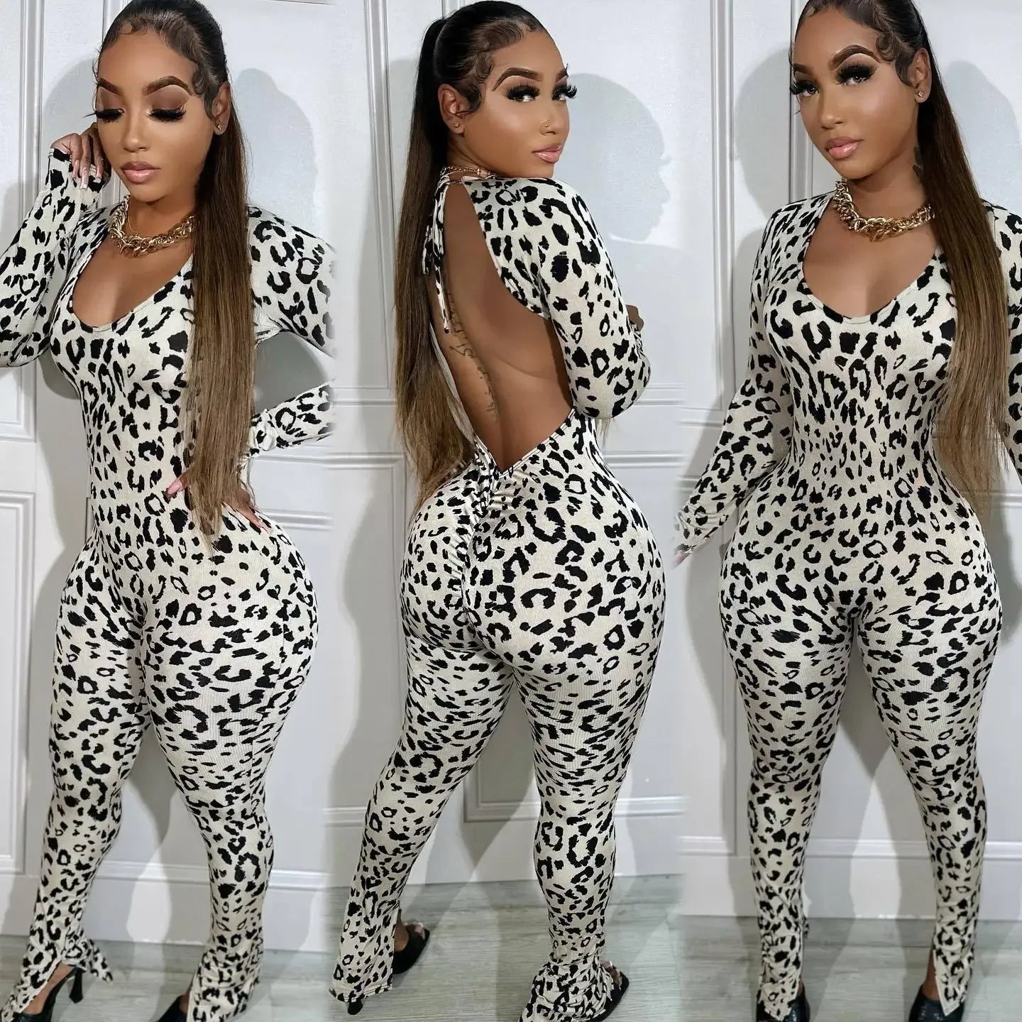 Backless Leopard Jumpsuit